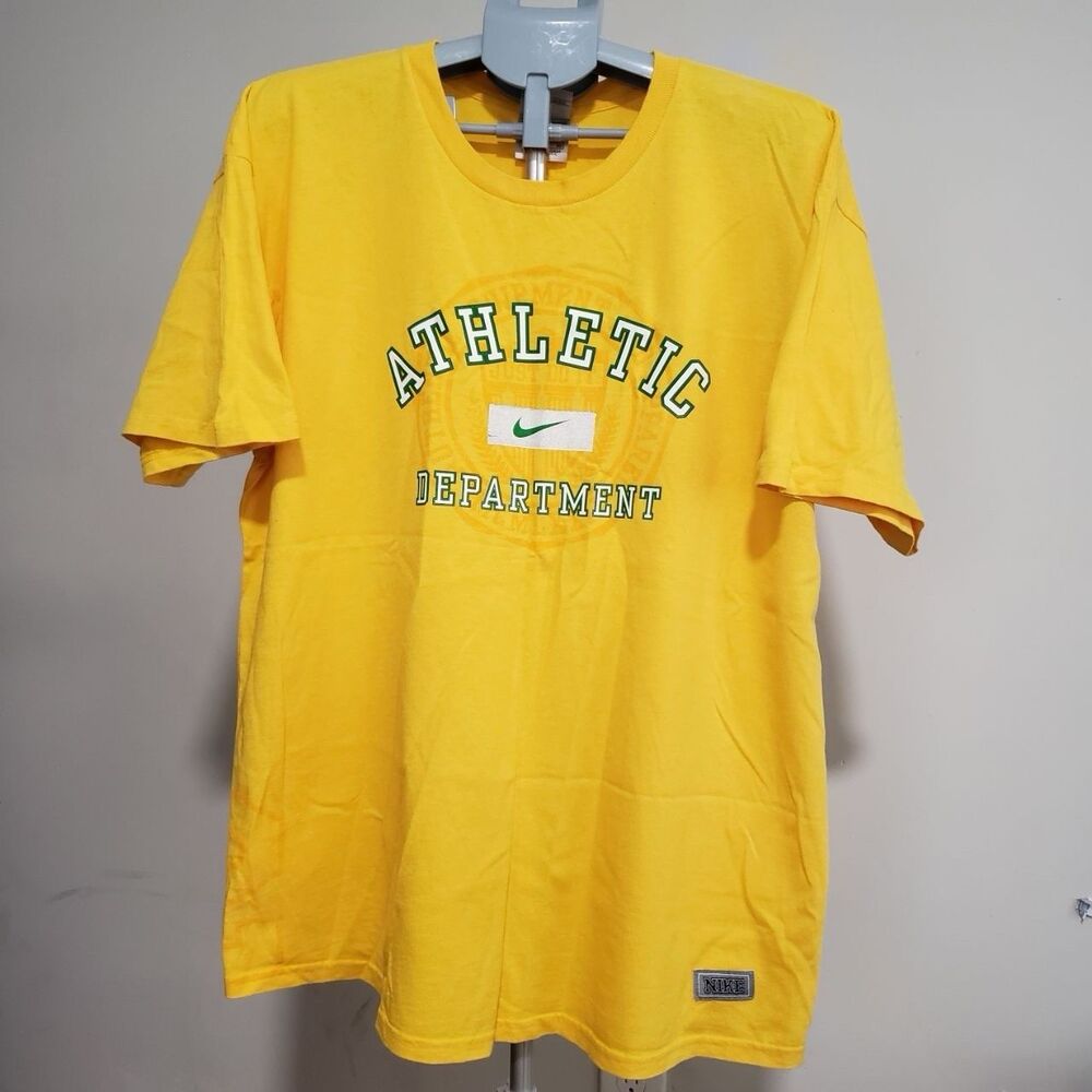 Vintage Nike Athletic Dept Graphic Tee Yellow XL Men's Swoosh Jock Y2K